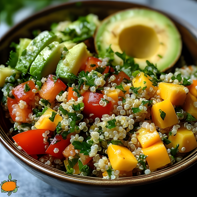 Tabbouleh z komosy ryżowej z ziołami, awokado i świeżą morelą