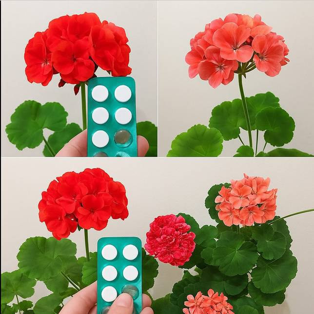 Jedna tabletka pod pelargonią zapobiegnie żółknięciu liści i ożywi nawet obumierający kwiat.