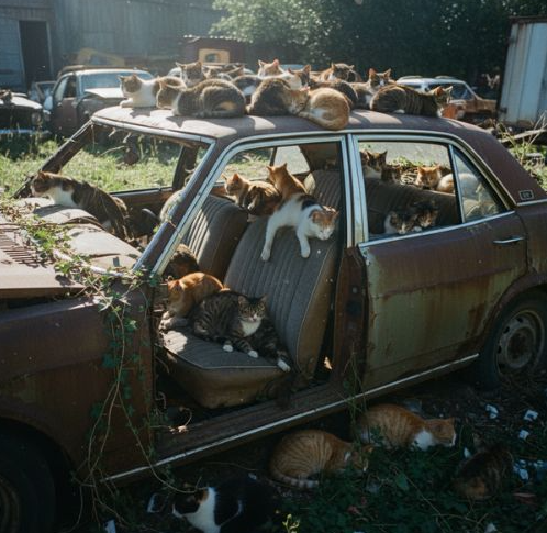 Ranek, w którym nasz porzucony samochód stał się królestwem bezdomnych kotów